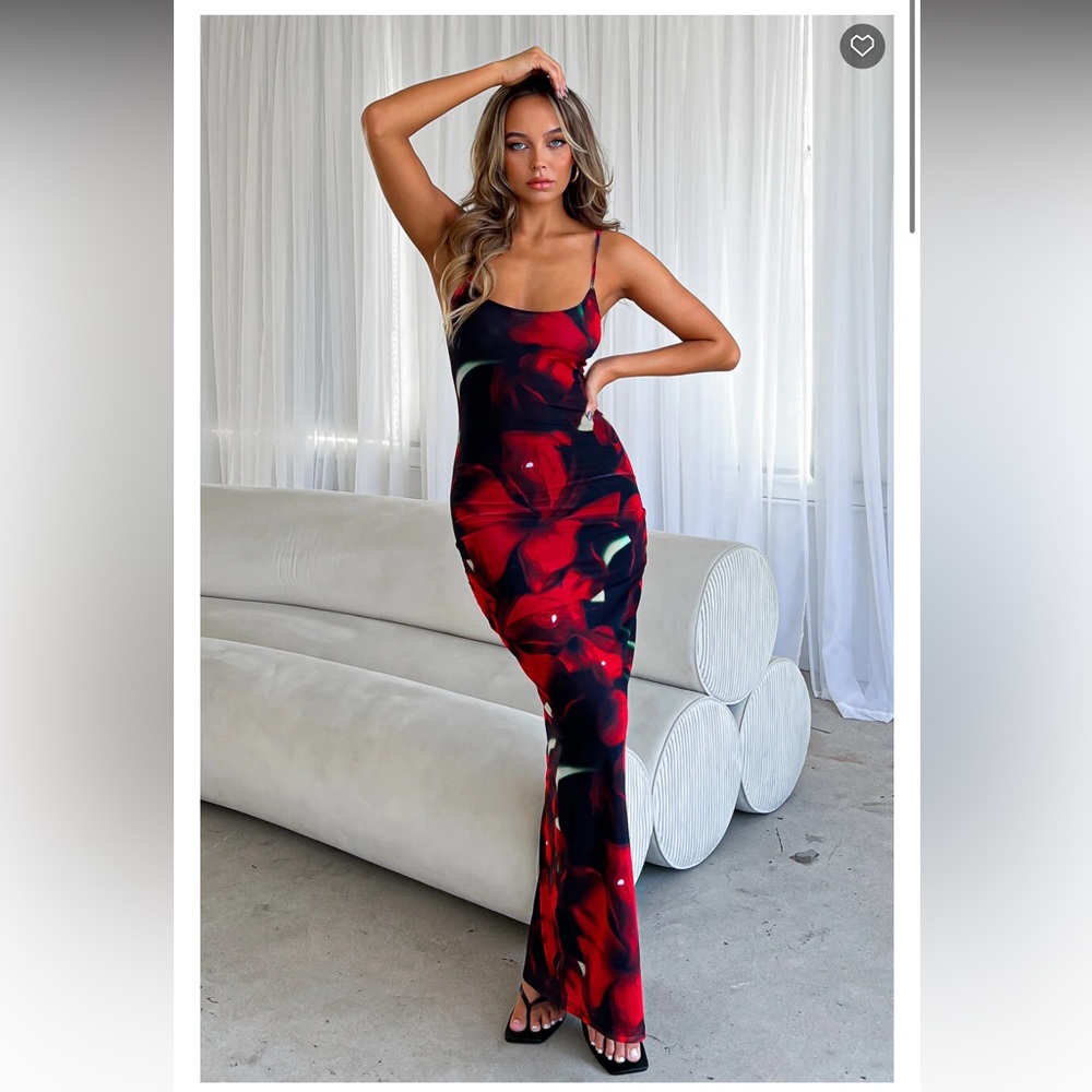 White Fox Boutique Same Heart Mesh Floral Maxi Dress